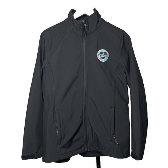 Justice League Black Elevate Jacket Large Full Zip Fleece Lined Shell Logo Patch - Picture 1 of 5